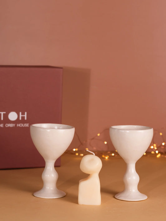 The Orby House Wine Glass & Scented Pillar Candle Gift Bundle - Set of 2