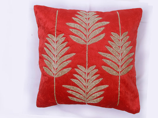 Beaded Cushion Cover - Red & Gold Beads (Set of 1)