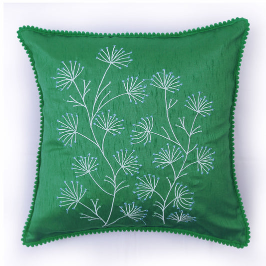 Embroidered Cushion Cover - Green (Set of 1)