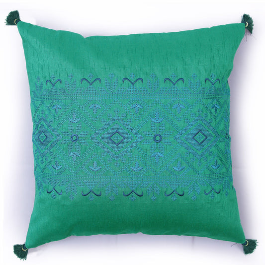 Embroidered Cushion Cover - Green & Blue (Set of 1)