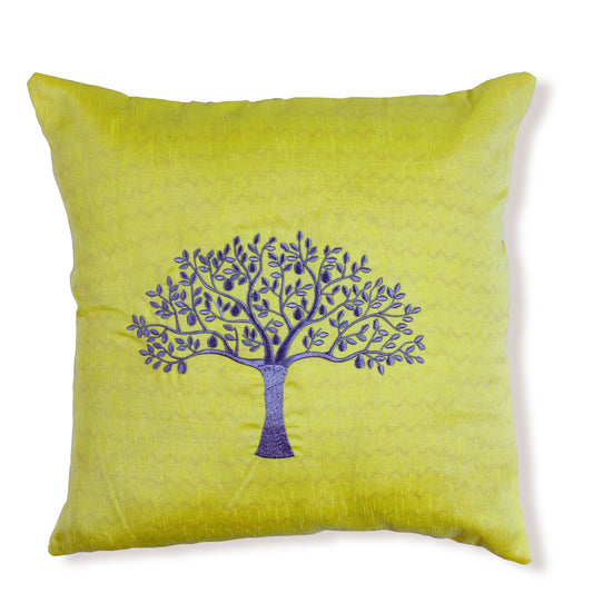 Embroidered Cushion Cover - Yellow & Grey (Set of 1)