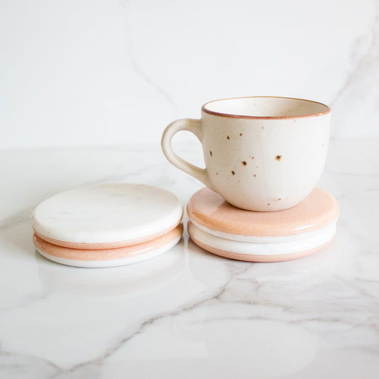 White and Pink Indian Marble Up-down Coasters (Set of 4)