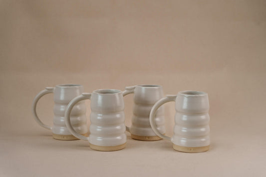 The Orby House Spiral Pottery Ceramic Beer Mug , Matte White - Set of 4