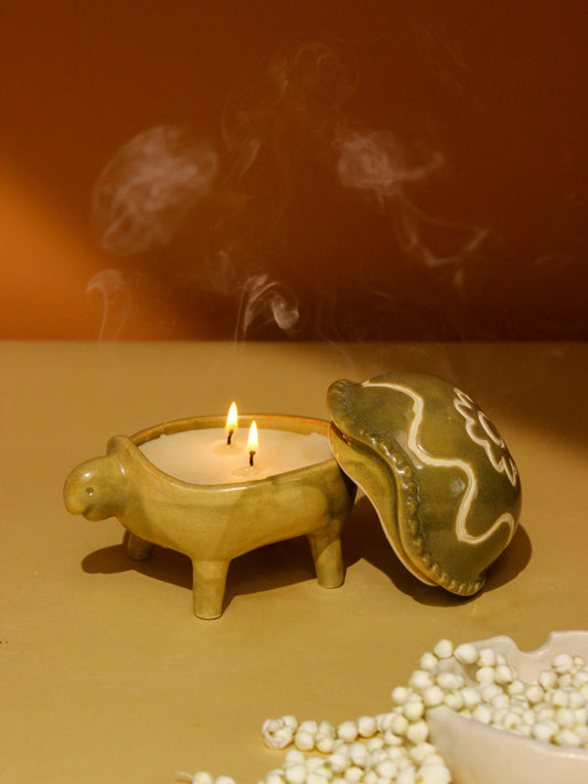 The Orby House Ceramic Turtle Candle - Green