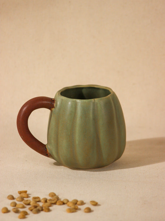 The Orby House Sage Green Pumpkin Coffee Mug With Brown Handle - Set of 2
