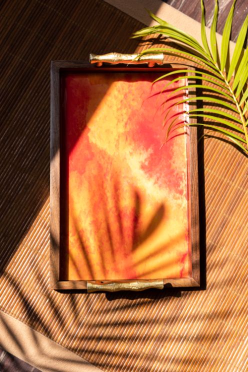 The Pitara Project Wooden Tray - Water Colour Red