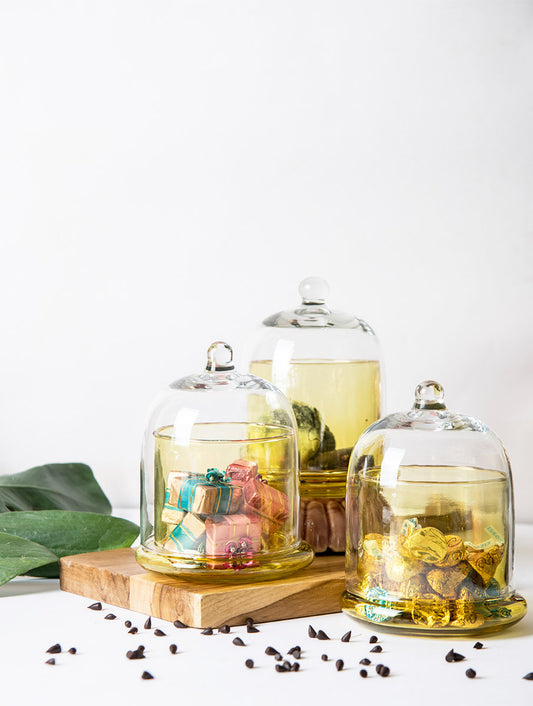 The Table Fable Glass Bell Jar - Yellow (Set of 2)