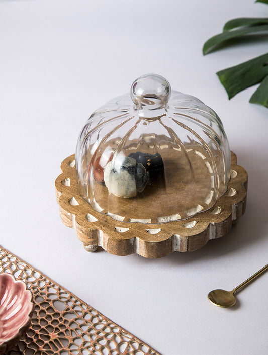 The Table Fable Aster Glass Cloche with Wooden Base