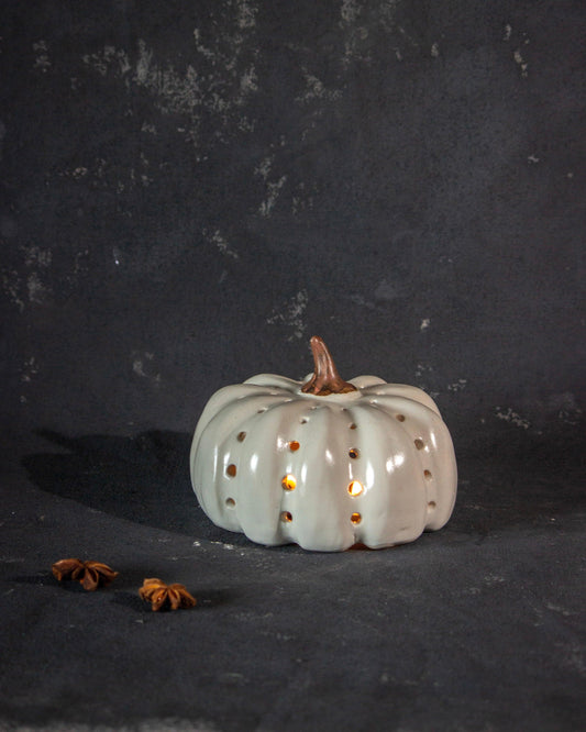 The Orby House White Halloween Pumpkin Tealight Candle Holder