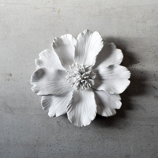 Peony Ceramic Flowers Wall Sculpture (White) - Medium