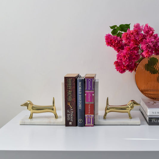 Coco Marble and Brass Dachshund Bookends