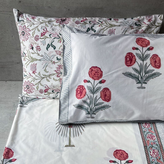 Rose and Palm Hand Block Print Bed Sheet