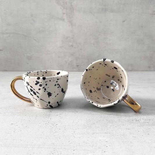Dalmatian Ceramic Cup with Golden Handle - Set of 2