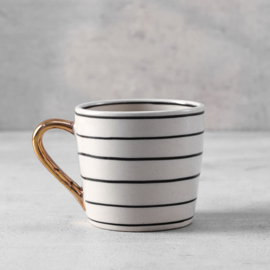Esmee Striped Handmade Ceramic Mug with Golden Handle - Set of 2