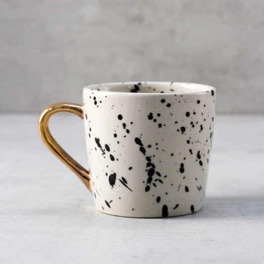 Dalmatian Ceramic Mug with Golden Handle - Set of 2