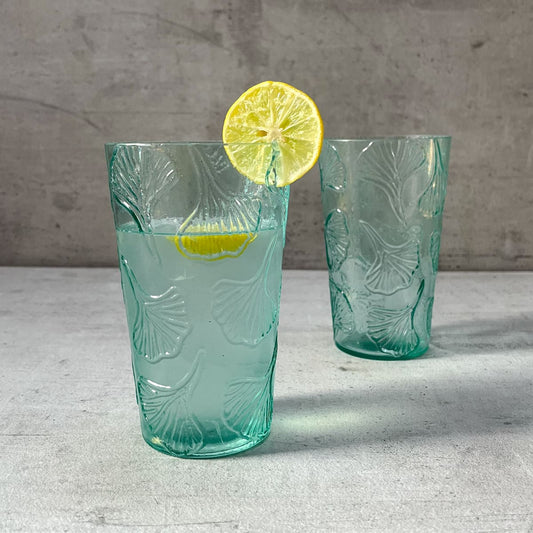 Jeremiah Turquoise Gingko Leaf Drinking Glass (Set of 2)