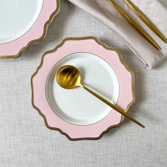 Shop Home Artisan Rosamine Pink Porcelain Side Plate with Gold Rim - Set of 2 on Alanqrit