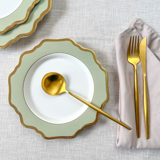 Shop Home Artisan Emeraude Green Porcelain Side Plate with Gold Rim - Set of 2 on Alanqrit